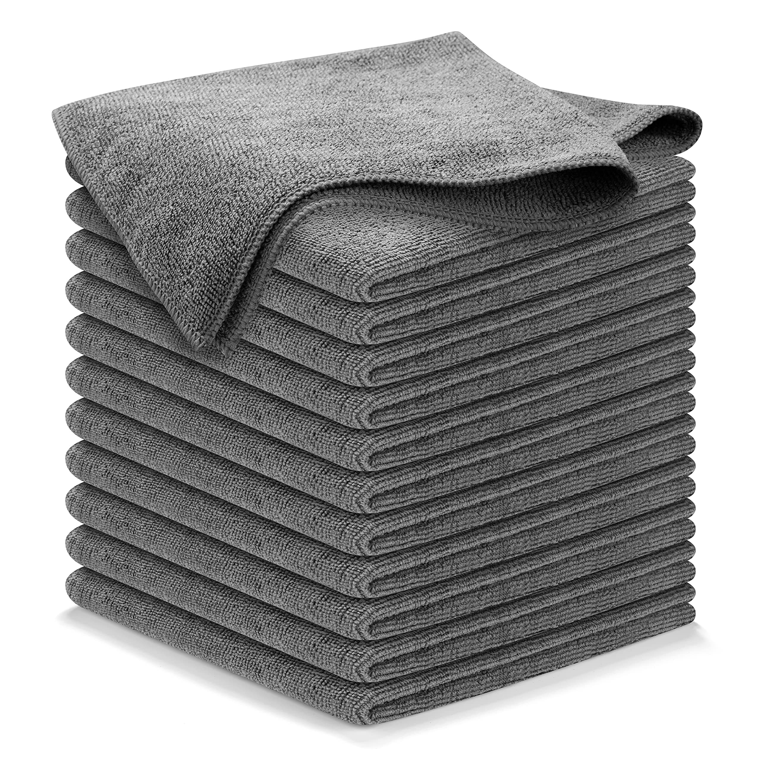 USANOOKS Microfiber Cleaning Cloth Grey - 12 Pcs (12.5"x12.5") - High Performance - 1200 Washes, Ultra Absorbent Microfiber Towel Weave Grime & Liquid for Streak-Free Mirror Shine - Car Washing Cloth Pack of 12 Gray