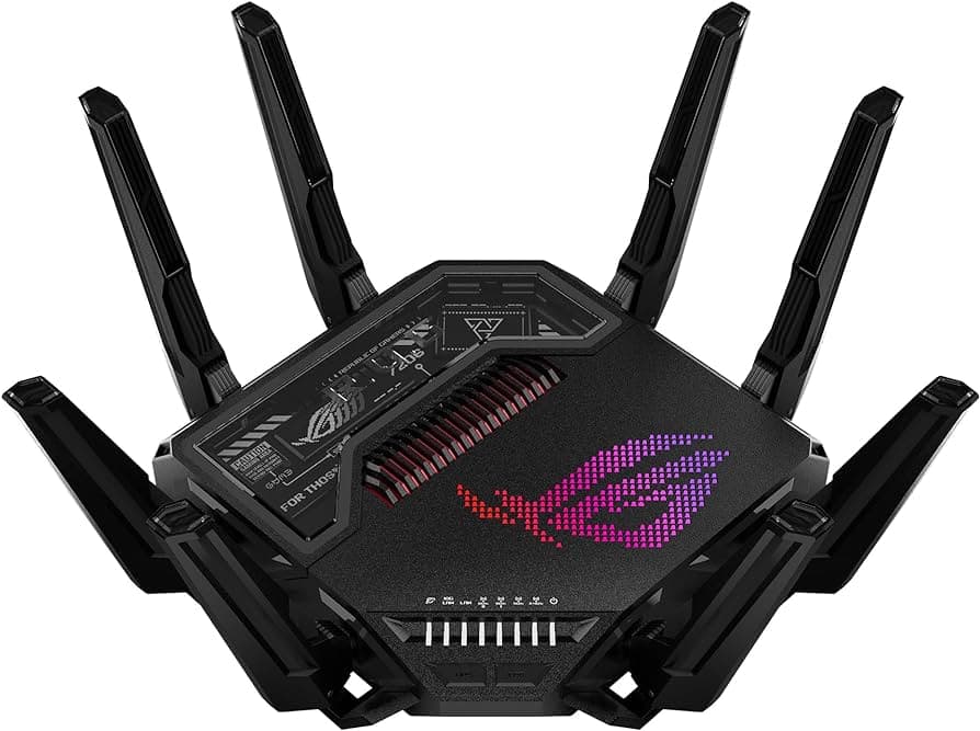 ASUS ROG Rapture GT-BE98 PRO First Quad-Band WiFi 7 Gaming Router supports 320MHz, Dual 10G Port, Triple-level Game Acceleration, Mobile Game Mode, Subscription-Free Security, AiMesh, and VPN features WiFi 7 | BE30000