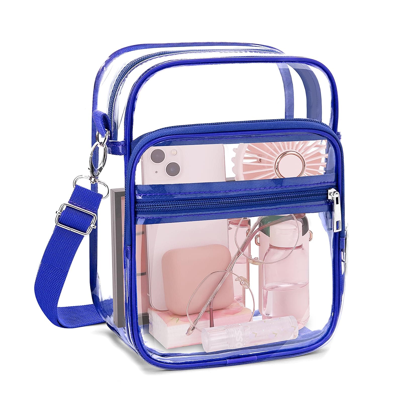 Blvornl Clear Crossbody Bag with Adjustable Shoulder Strap, Stadium Approved PVC Purse Bag, Messenger Bag Small Clear