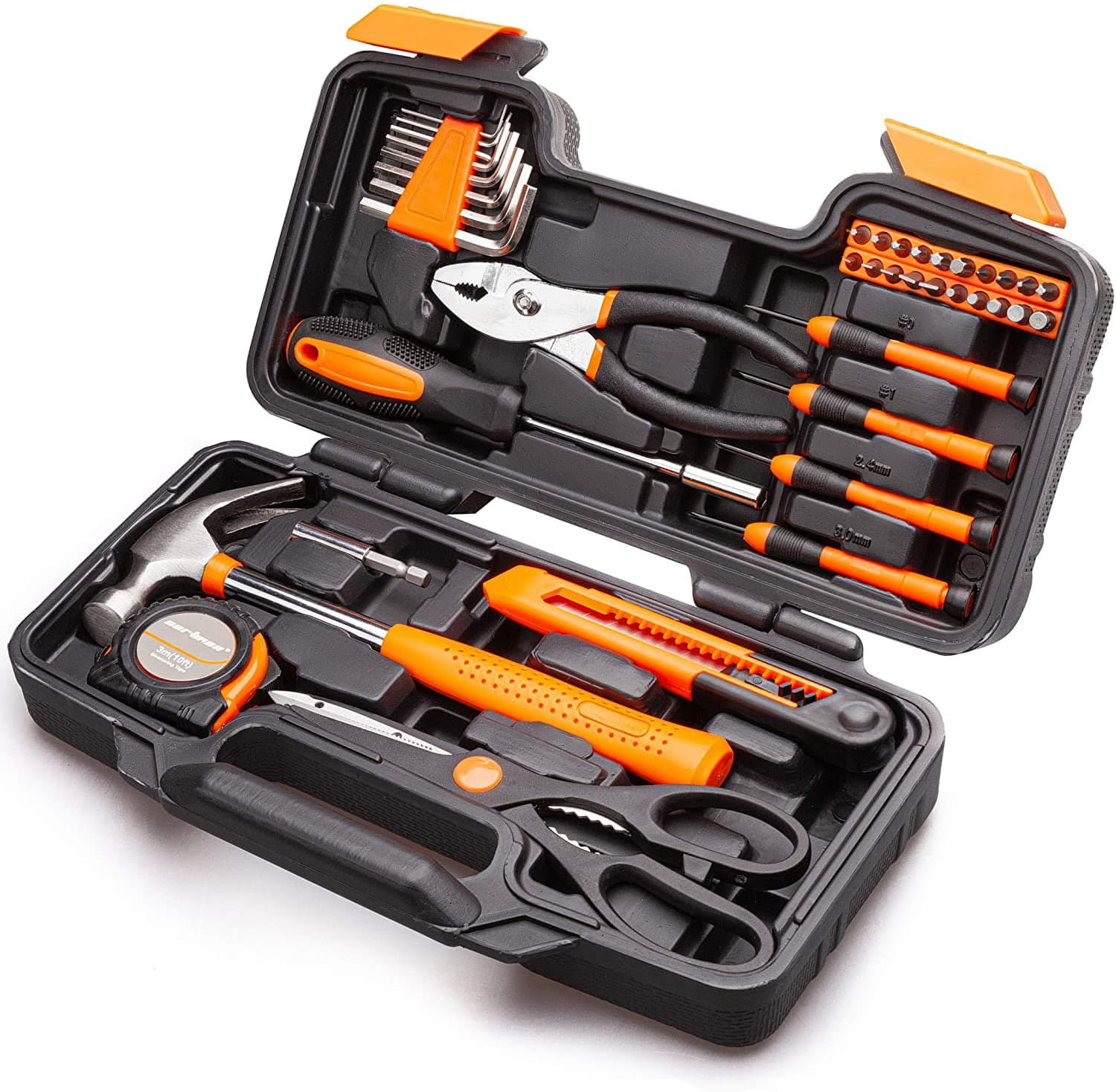 CARTMAN 39 Piece Tool Set General Household Hand Kit with Plastic Toolbox Storage Case Orange
