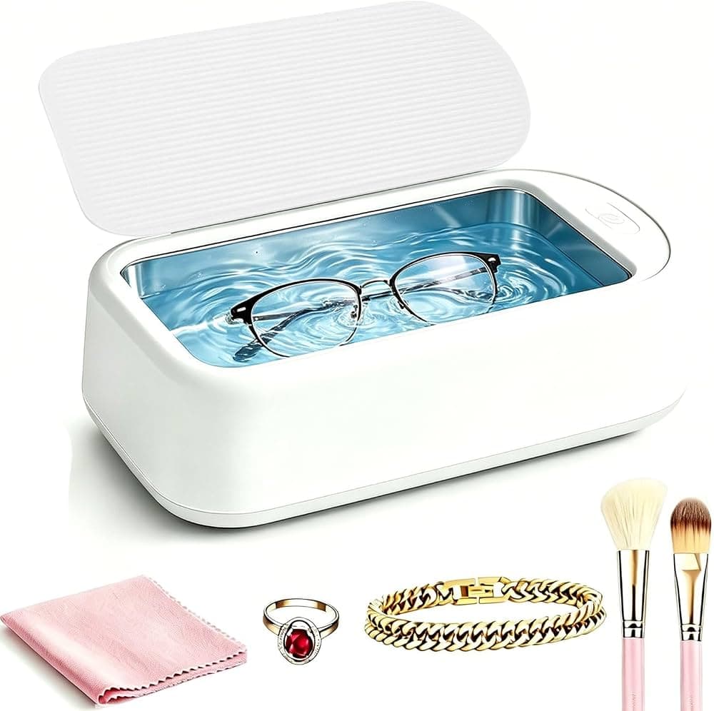 Double Powers Ultrasonic Jewelry Cleaner Bath Compatible with Watches Contact Lens Glasses Denture Teeth Electric Makeup Razor Brush Cleaner(EU) EU Double Powers