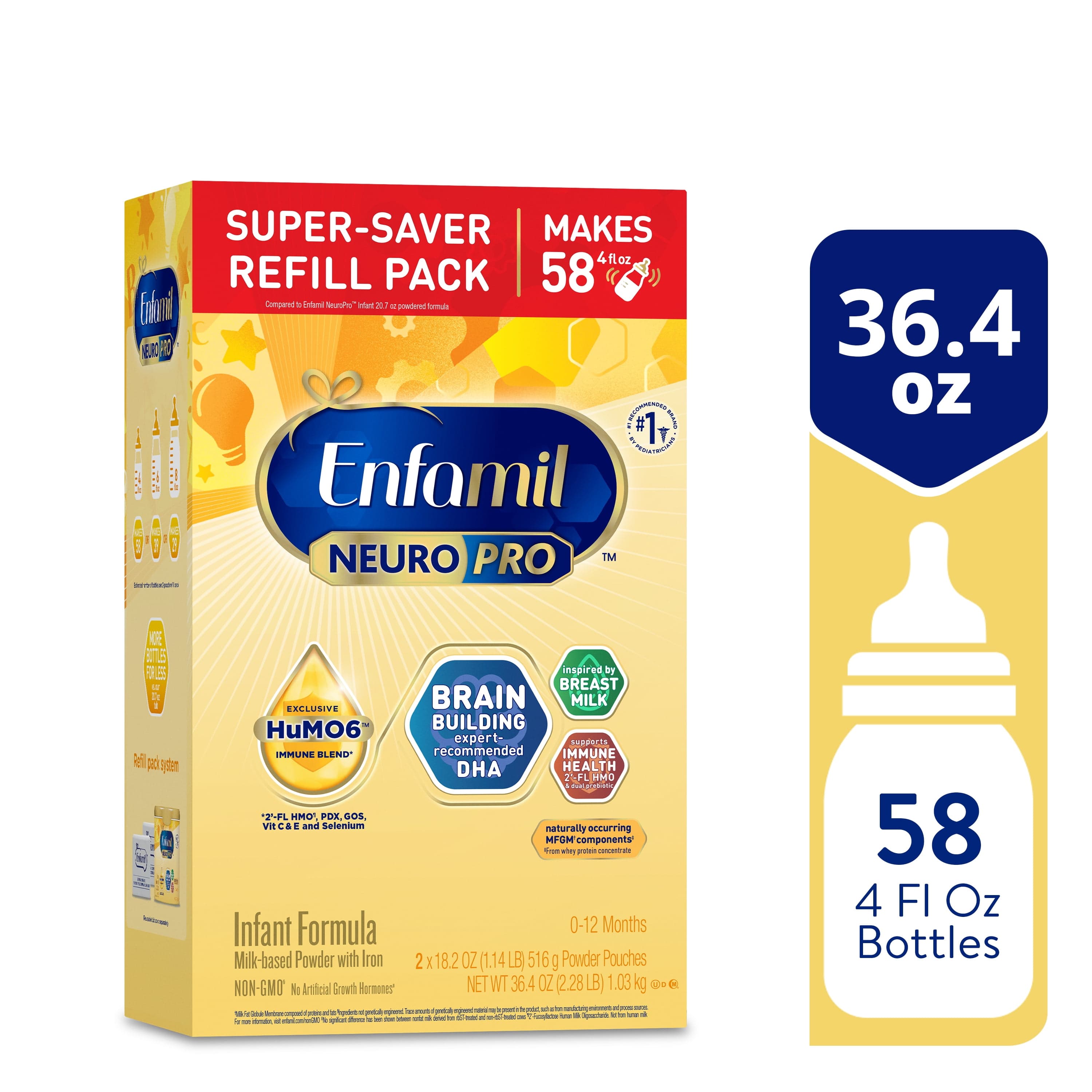 Enfamil NeuroPro Baby Formula, MFGM* 5-Year Benefit, Expert-Recommended Brain-Building Omega-3 DHA, Exclusive Immune Supporting HuMO6 Blend, Infant Formula Powder, Baby Milk, 36.4 Oz (Pack of 4) 35.2 Ounce (Pack of 4)