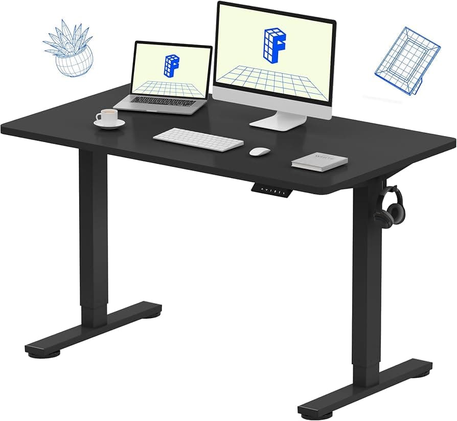 FLEXISPOT EN1 Whole-Piece Standing Desk 48 x 24 Inches Electric Height Adjustable Desk for Home Office (Black Frame + Black Table Top) 48x24" Black