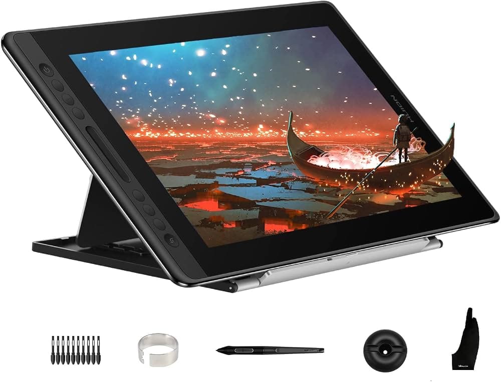 HUION KAMVAS Pro 16 Drawing Tablet with Screen, 15.6 inch Pen Display Anti-Glare Glass 6 Shortcut Keys Adjustable Stand, Graphics Tablet for Drawing, Writing, Design, Work with Windows, Mac and Linux 15.6inch Full HD
