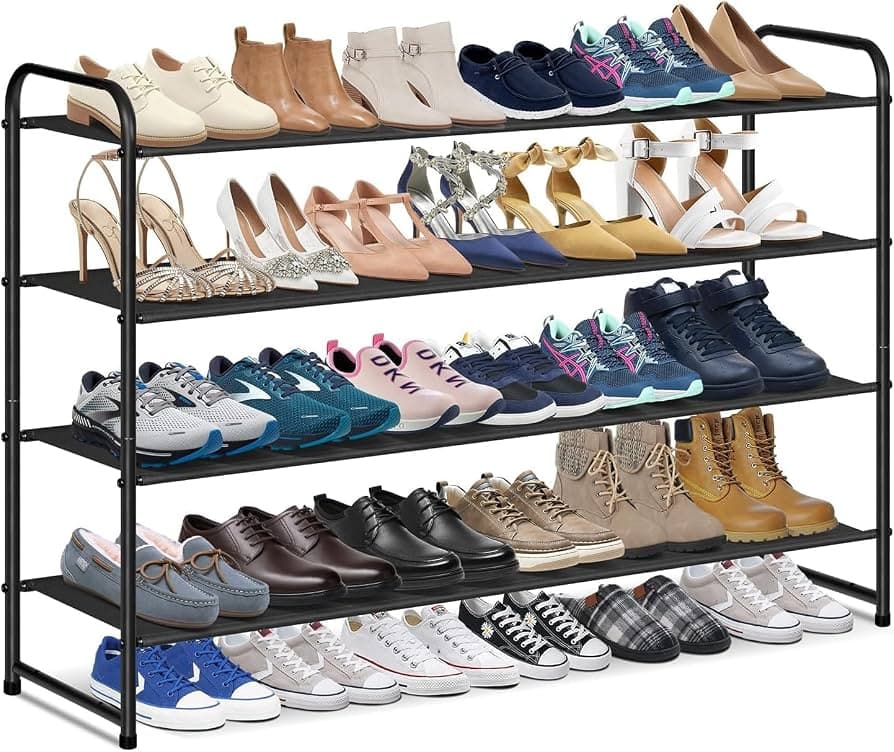 KIMBORA 4 Tier Long Shoe Rack for Closet, Wide Shoe Storage Organizer Stackable Sneaker Shelf for Floor, Bedroom 30 Pairs (Bronze) 11.4 x 42.7 x 32.4 Bronze
