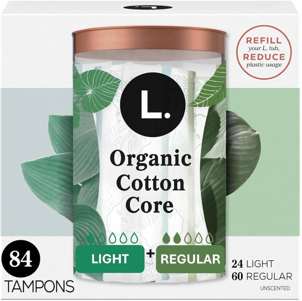 L. Cotton Tampons Light/Regular Absorbency Multipack, Contains an Organic Cotton Core, Made Without Synthetic Pesticides, or Fragrances, 84 Count