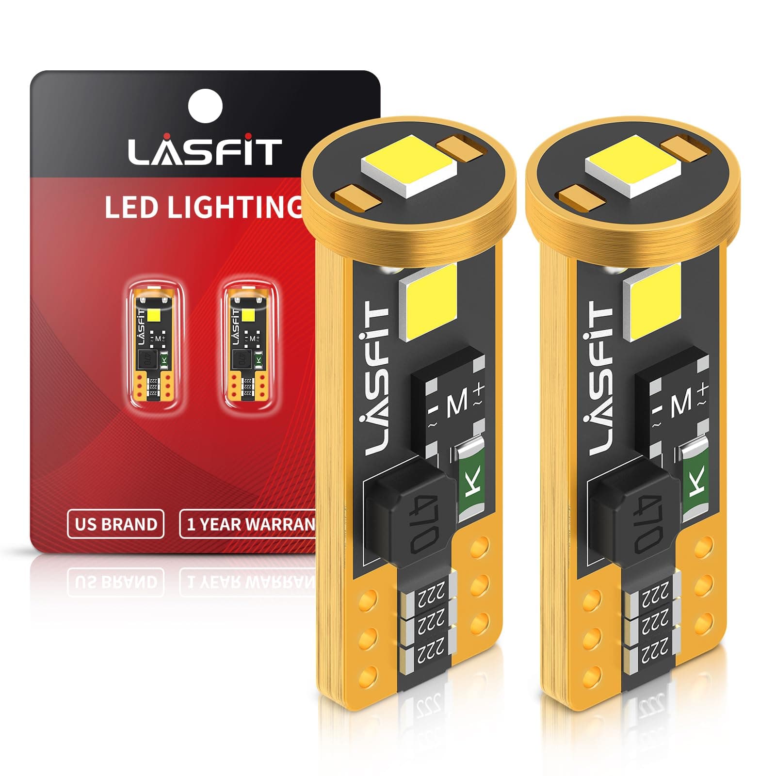LASFIT 194 LED Bulb for License Plate Bulb White Bright,T10 168 LED Bulbs Canbus Error Free, 400LM 6000K 192 2825 W5W for Dome Map Trunk Cargo Lights (2-Pack) White 194/192/168
