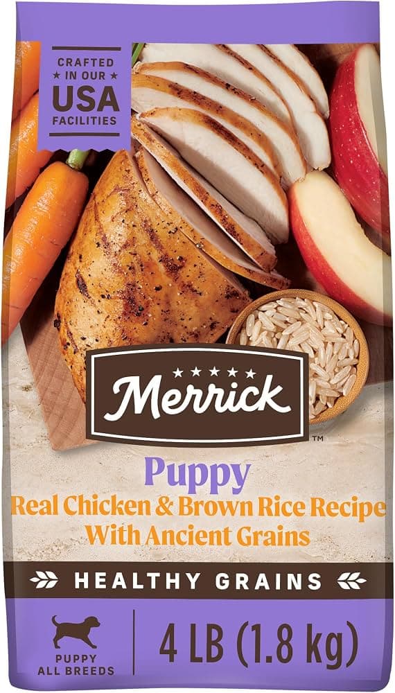 Merrick Healthy Grains Chicken and Brown Rice, Raw Coated Kibble, Natural High Protein Freeze Dried Puppy Food, 4 lbs.