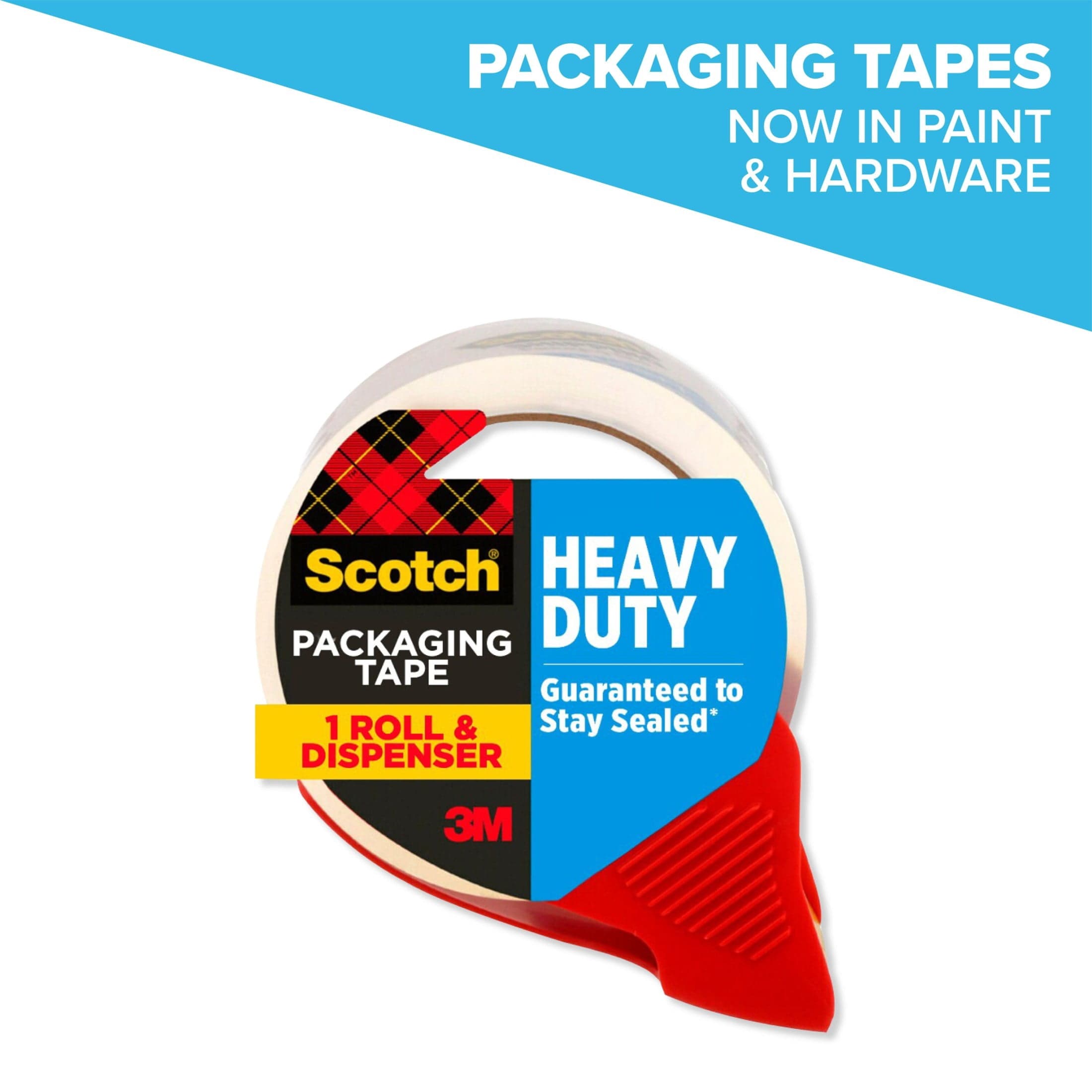 Scotch Heavy Duty Shipping Packing Tape, Clear, Holiday Shipping Supplies, 1.88 in. x 38.2 yd., 1 Tape Roll with Dispenser 1 Roll Tape in Dispensers