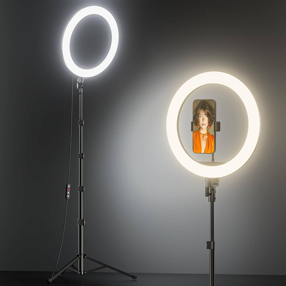 TODI 12" Ring Light with 63" extendable Tripod Stand, Selfie RingLight with Phone Holder and Selfie Remote, 2-in-1 Dimmable LED Ring Light for Makeup, Live Stream, Photography Black