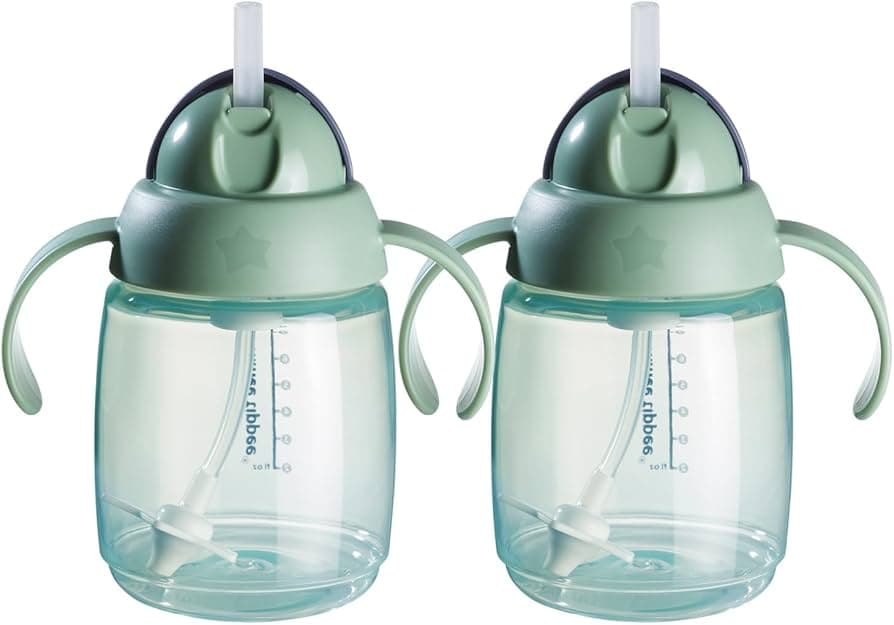 Tommee Tippee Starter Weighted Straw Baby & Toddler 10oz Sippy Cup for 6 Months+, with Silicone Weighted Straw and Easy-Hold Handles, BPA Free, Green, Pack of 2 Green 10 Ounces Solid