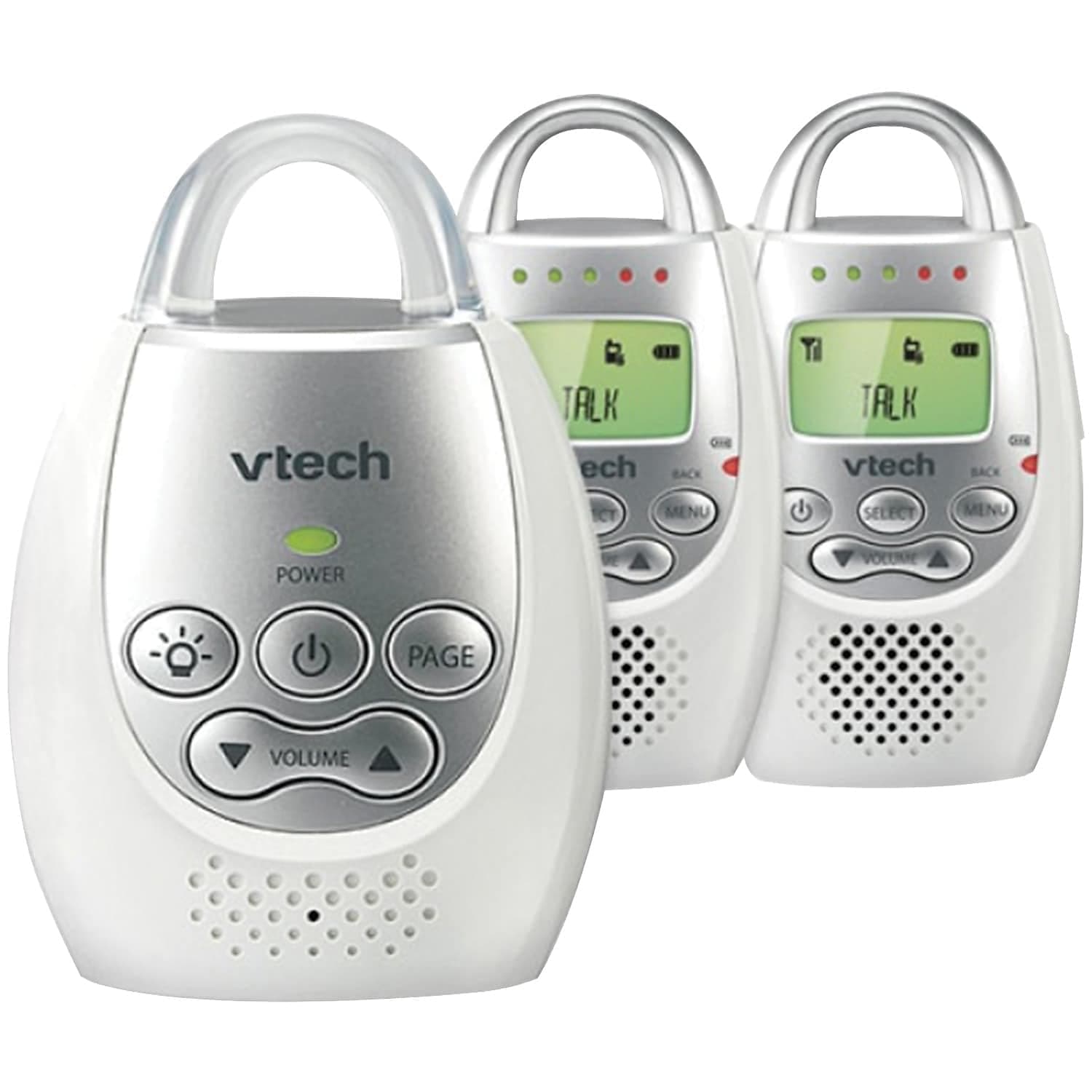 VTech DM221-2 Audio Baby Monitor with up to 1,000 ft of Range, Vibrating Sound-Alert, Talk Back Intercom, Night Light Loop & Two Parent Units, White 1 Count (Pack of 1) Monitor with Two Parent Units