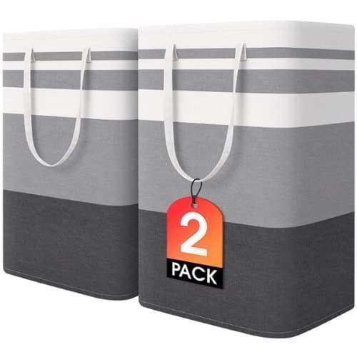 WISELIFE 2-Pack Laundry Hamper 75L Collapsible Large Laundry Baskets with Easy Carry Handles Freestanding Waterproof Clothes Hamper Storage Basket for Toys Clothes Organizer - 24.4" (H), Grey 2 x 75L Grey