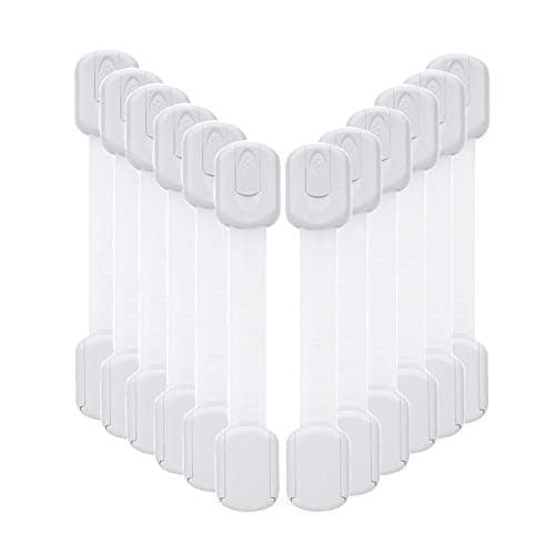 12 Pack Vkania Baby Proofing Cabinet Strap Locks - Child Safety Drawer Cupboard Oven Refrigerator Adhesive Locks - Adjustable Toilets Seat Fridge Latches - Kids Proof Kit - No Drilling White 12 Count (Pack of 1)