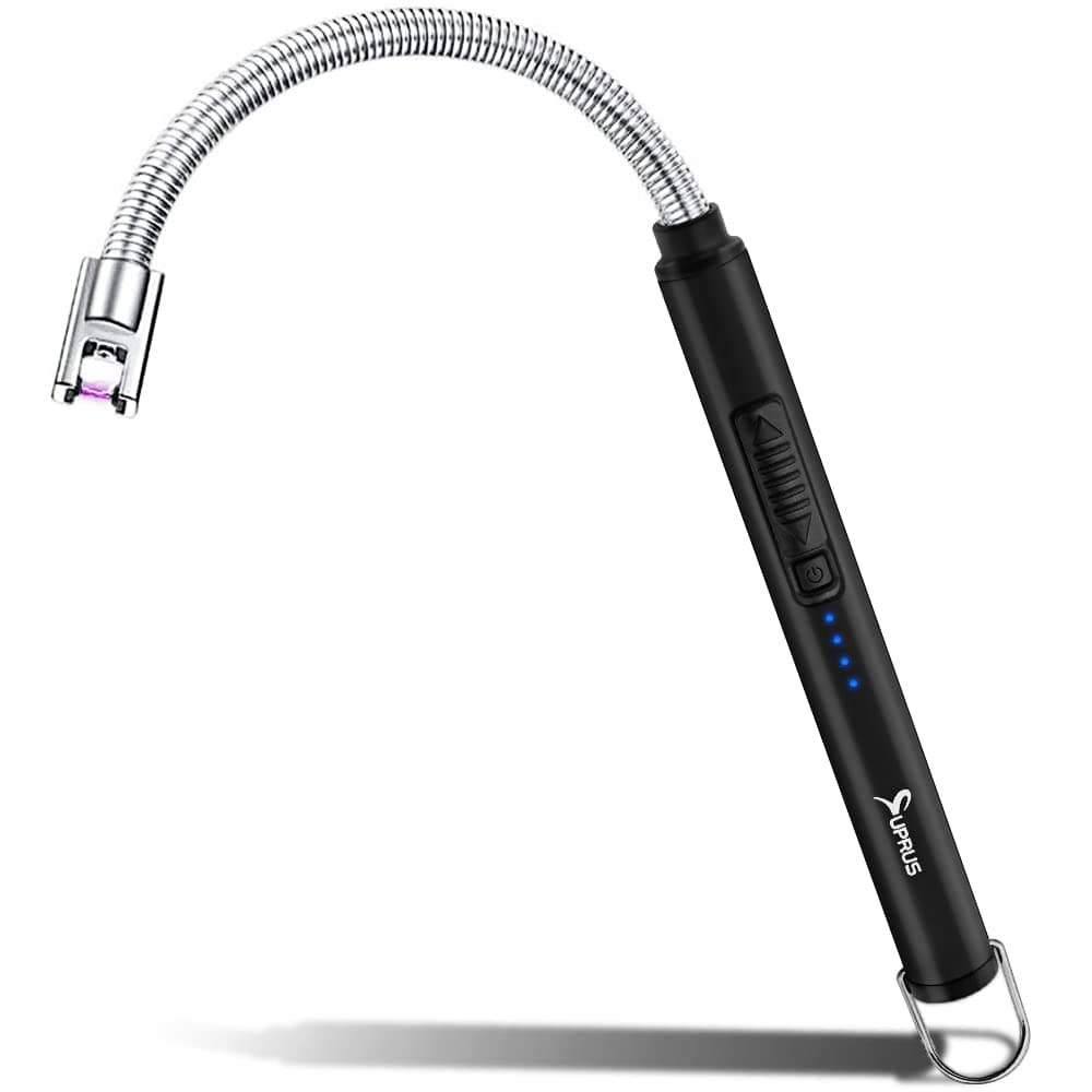 SUPRUS Electric Candle Lighter USB Type C Rechargeable Lighter Steel Shell & Hanging Hook with 360° Flexible Neck (Black)