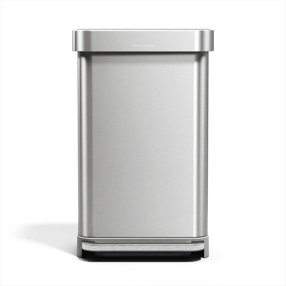 simplehuman 45 Liter / 12 Gallon Liter Rectangular Hands-Free Kitchen Step Trash Can with Soft-Close Lid, Brushed Stainless Steel with Plastic Lid Gray Plastic Lid 45 Liters