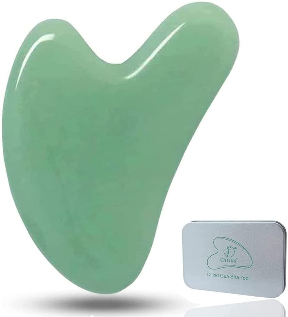 Ditind Gua Sha, Jade Stone Gua Sha Massage Tool, Guasha Tool for Face and Body Skin Massage. Gua Sha Set for Toxins Prevents Wrinkles for SPA Acupuncture, Therapy Trigger Point Treatment. Green