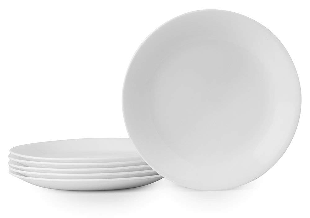Corelle Vitrelle 6-Piece Salad Plates Set Triple Layer Glass and Chip Resistant, 8-1/2-Inch Lightweight Round Plates, Winter Frost White 8.5" Salad Plates