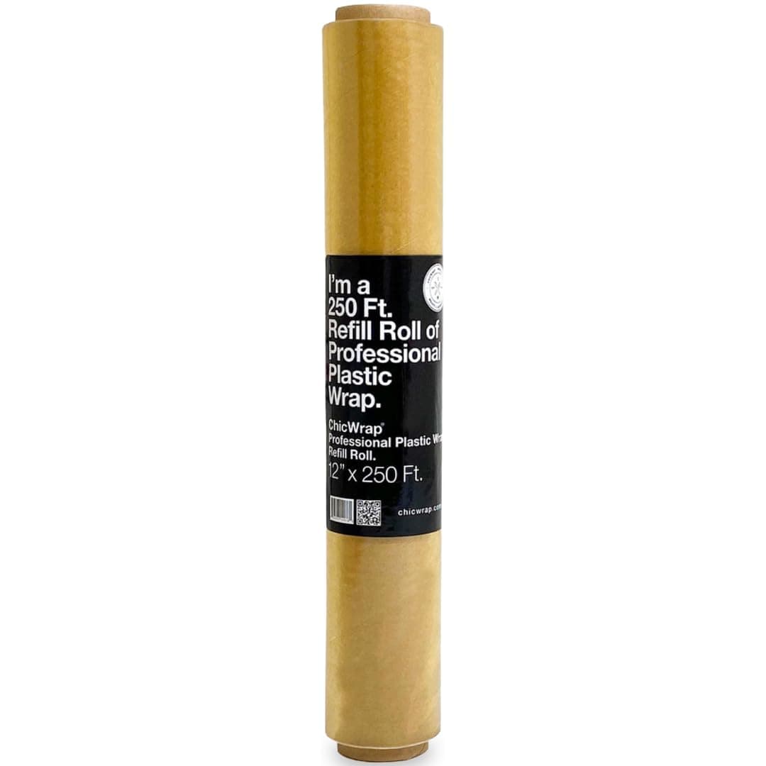 ChicWrap Professional Grade Plastic Wrap Refill Roll - 12 Inch X 250 Feet - Professional Grade Plastic Wrap - BPA Free and Kosher Certified - Reduces Waste & Saves Money 1 Pack