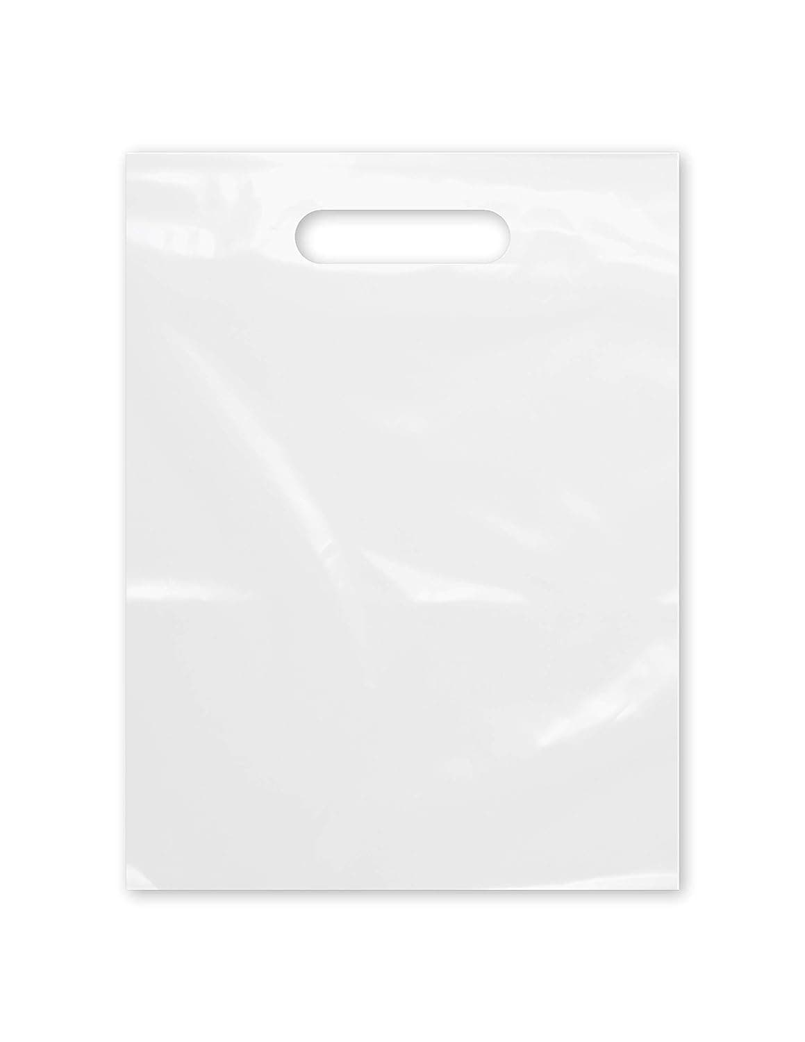 Purple Q Crafts Plastic Bag With Die Cut Handle 9" x 12" White Merchandise Bags 100 Pack for Retail, Gifts and Shows 100 Count (Pack of 1)