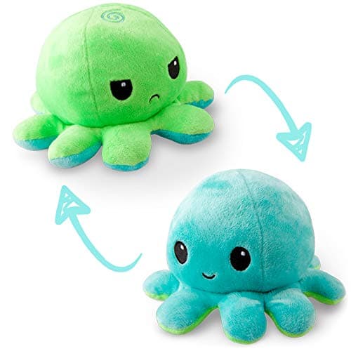 TeeTurtle - The Original Reversible Octopus Plushie - Green + Aqua - Cute Sensory Fidget Stuffed Animals That Show Your Mood