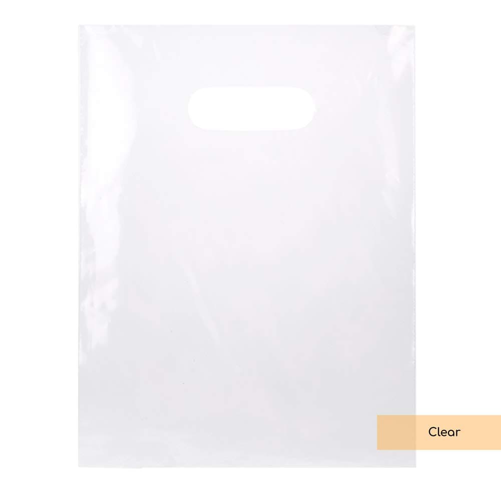 ClearBags 100 Clear Handle Bags 9x12, Extra Thick 2.25 Mil Retail Plastic Shopping Merchandise Gift Bags Tear Resistant Strong Durable Anti Stretch For Small Business LDPE Die Cut, 100% Recyclable 9" x 12"