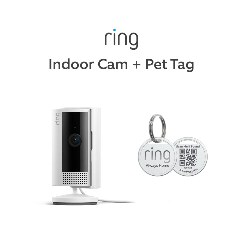 Ring Indoor Cam (2nd Gen), White with Ring Pet Tag White 1 camera