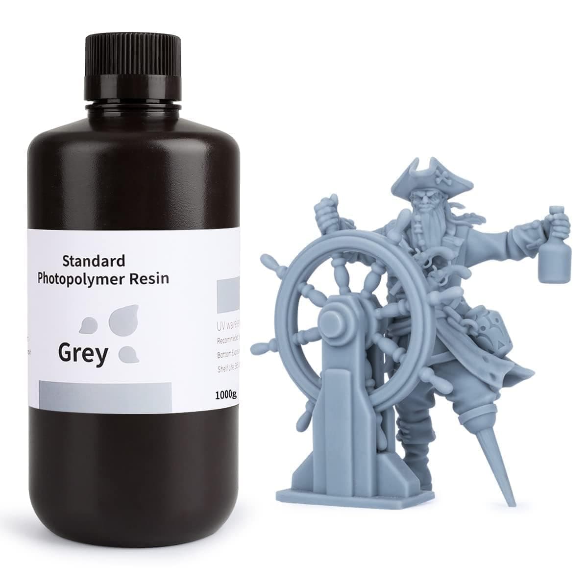 ELEGOO Standard Photopolymer Resin LCD UV-Curing Resin 405nm 3D Printer Resin for Mars Saturn Jupiter MSLA DLP LCD 3D Printing Grey 1000g Grey M-1000g