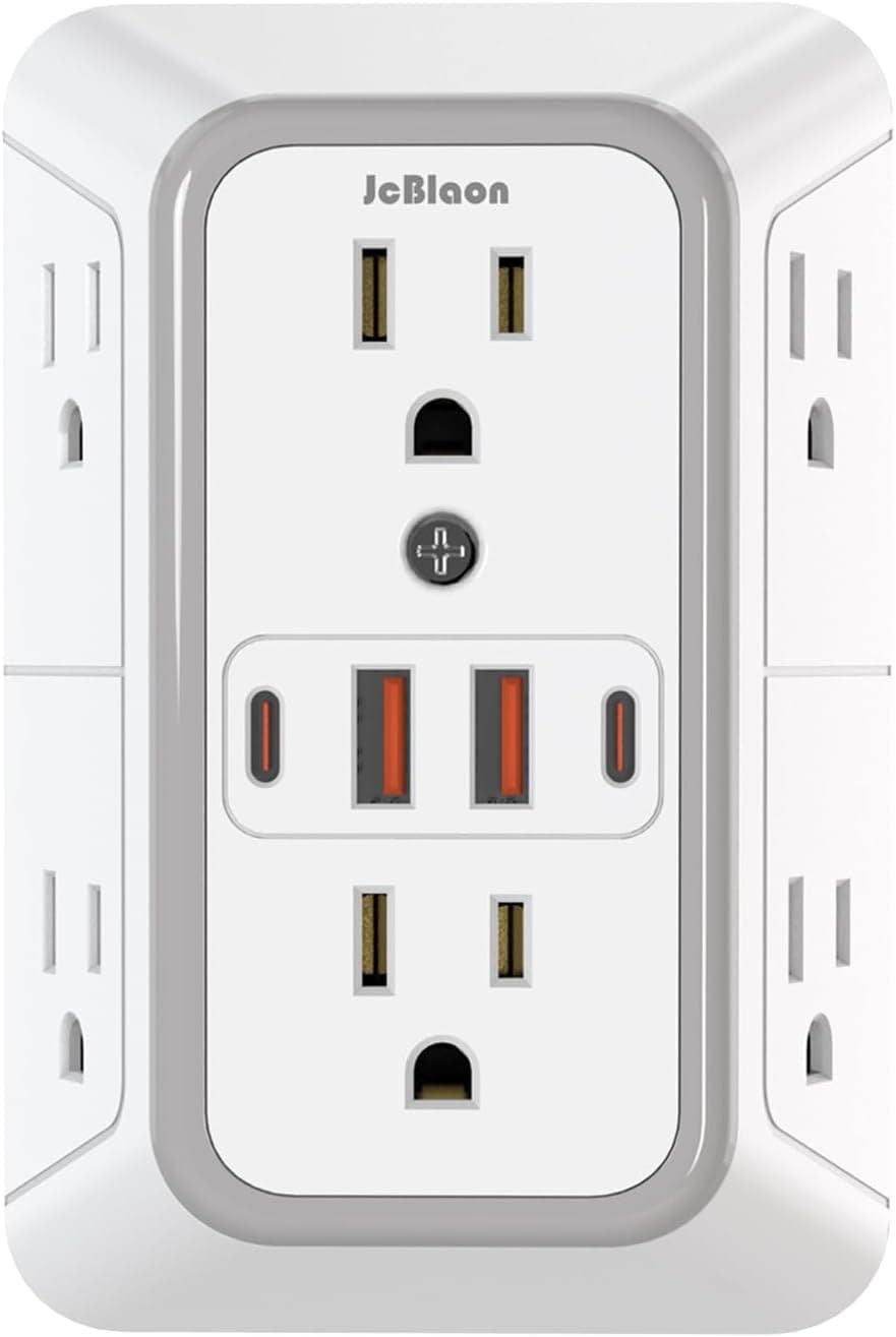 JcBlaon Outlet Extender Surge Protector - 6 Outlet Splitter with 4 USB Ports (2 USB C), Multiple Plug Expander Wall Charger, 3 Sided Multi Plug Wall Adapter Power Strip for Home Office Kitchen Travel White
