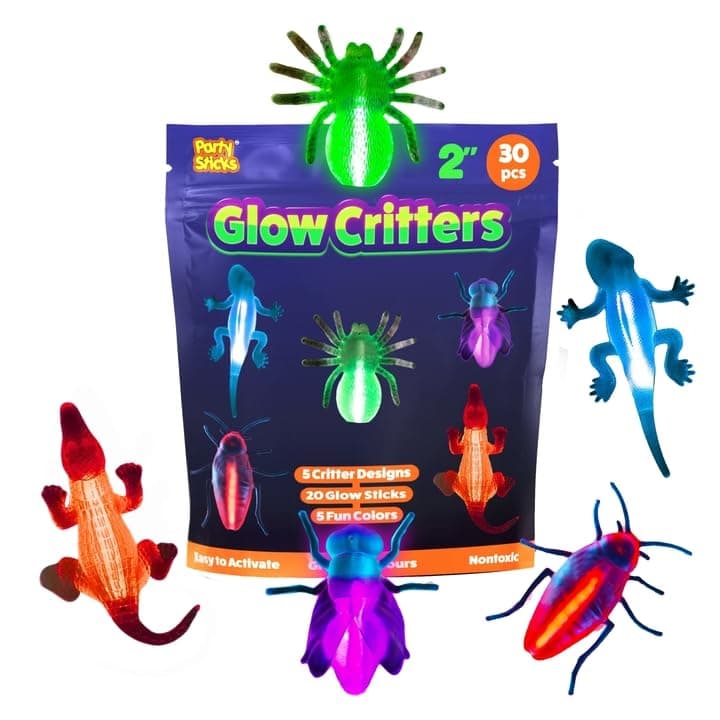 Glow Critters and Halloween Trick or Treat Glow Skeletons and Pumpkins - Glow Sticks Party Favors - Glow in The Dark Party Supplies Critters 30ct
