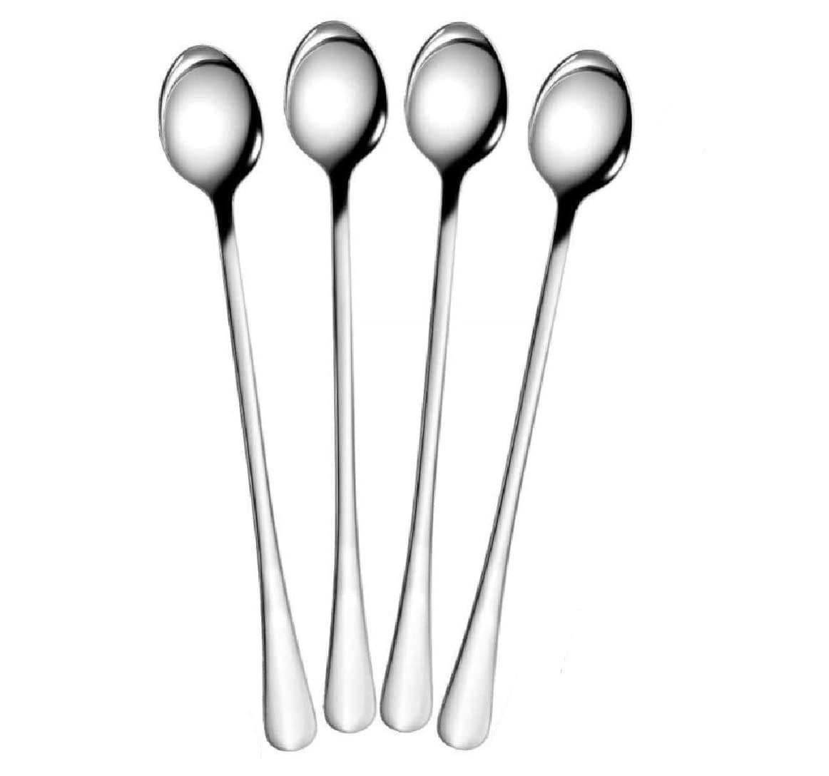 Stainless Steel Soda Spoons | Cold Coffee Spoon | Milkshake Spoon/Bar | 8 inch | Set of 4