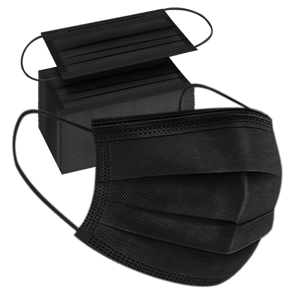 ApePal 100pcs Adult Black Face Masks 3 Layer Non-Woven Black Masks for Adjustable Nose Clip