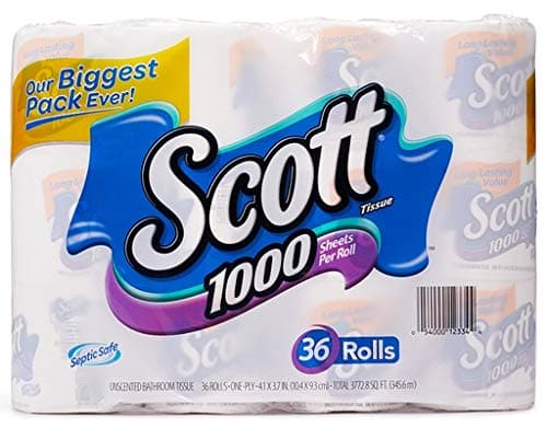 Scott 1000 Sheets Per Roll Toilet Paper,36 Rolls Bath Tissue Regular 36 Count (Pack of 1)