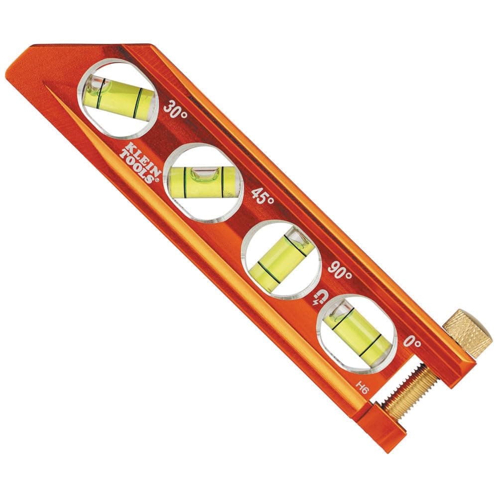 Klein Tools 935AB4V Level, 6-Inch Magnetic Torpedo and Conduit Level with 0/30/45/90 Degree Vials, V-Groove and Magnet Track, High Visibility Orange 4 Vial Level
