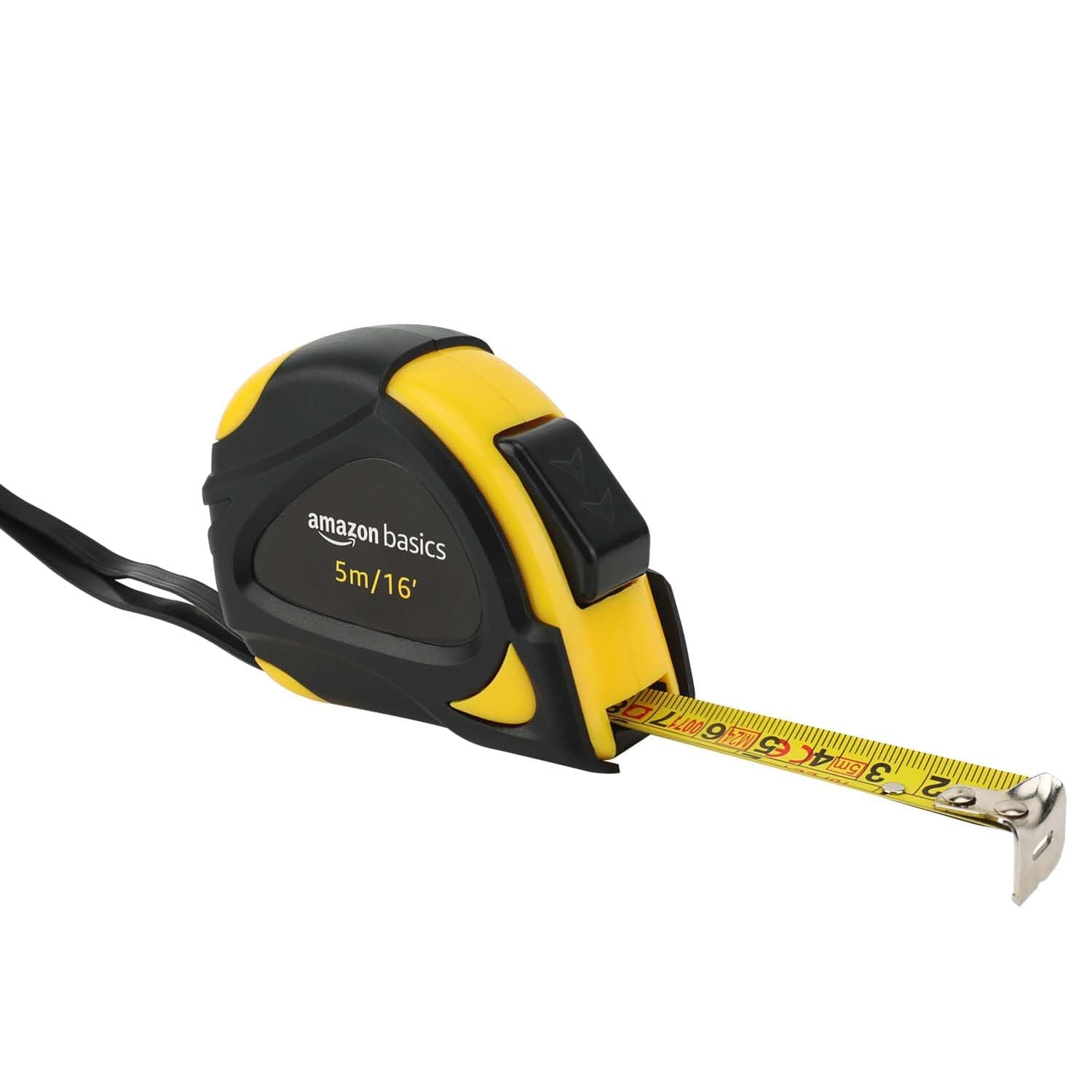 Amazon Basics Self-Locking Tape Measure, MID Accuracy, 16-Feet (5-Meters), Black, Yellow Black, Yellow 4.9 m