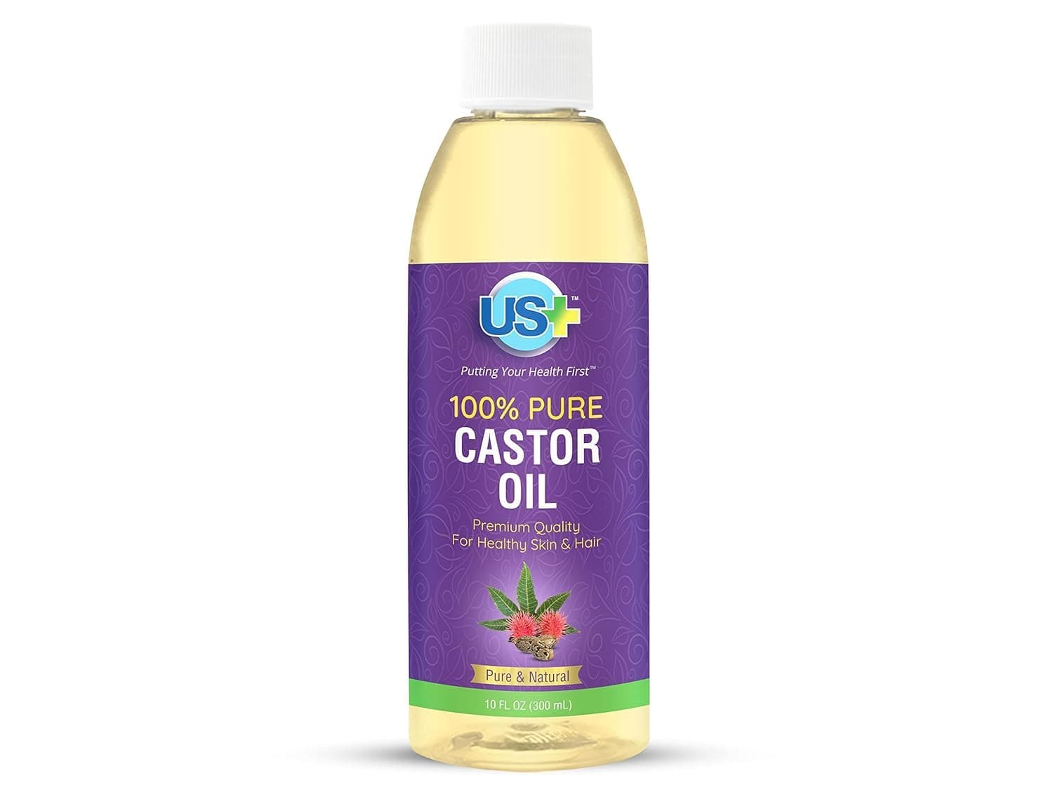 US+ 10oz 100% Pure Castor Oil - Cold-pressed, Unrefined, Hexane-free - USP Grade - Premium Quality for Healthy Skin & Hair 10 Fl Oz (Pack of 1)