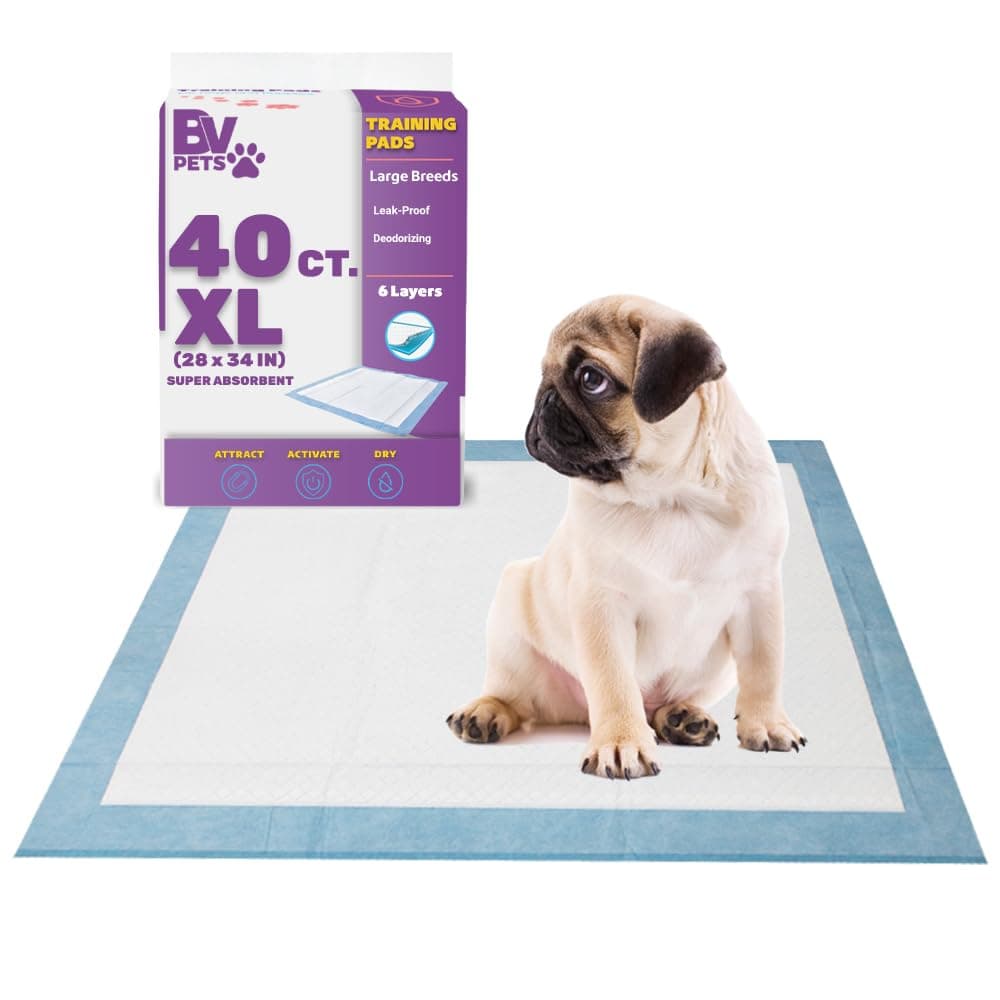 BV Puppy Pads XL 40 Count 28"x34" - Leak-Proof Pee Pads for Dogs with 6-Layer Design, Rapid Dry Sheet & Attractant - Dog Pad Extra Large with Odor Control - Perfect for Big Dogs & Indoor Use XL / 40-Count (Standard)