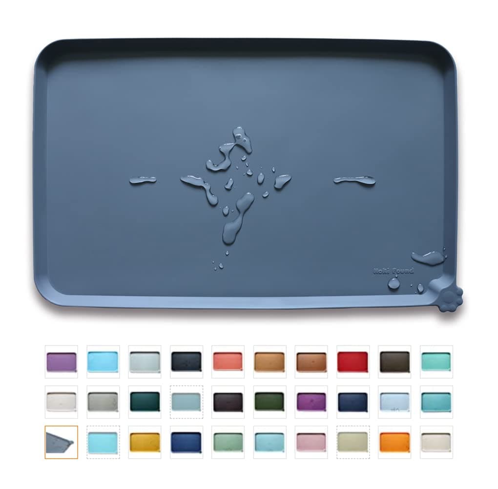 Hoki Found -Waterproof Pet Feeding Mats with High Lips - Multiple Size and Colors for Dogs, Cats & Others-G 19” x 12” Gray