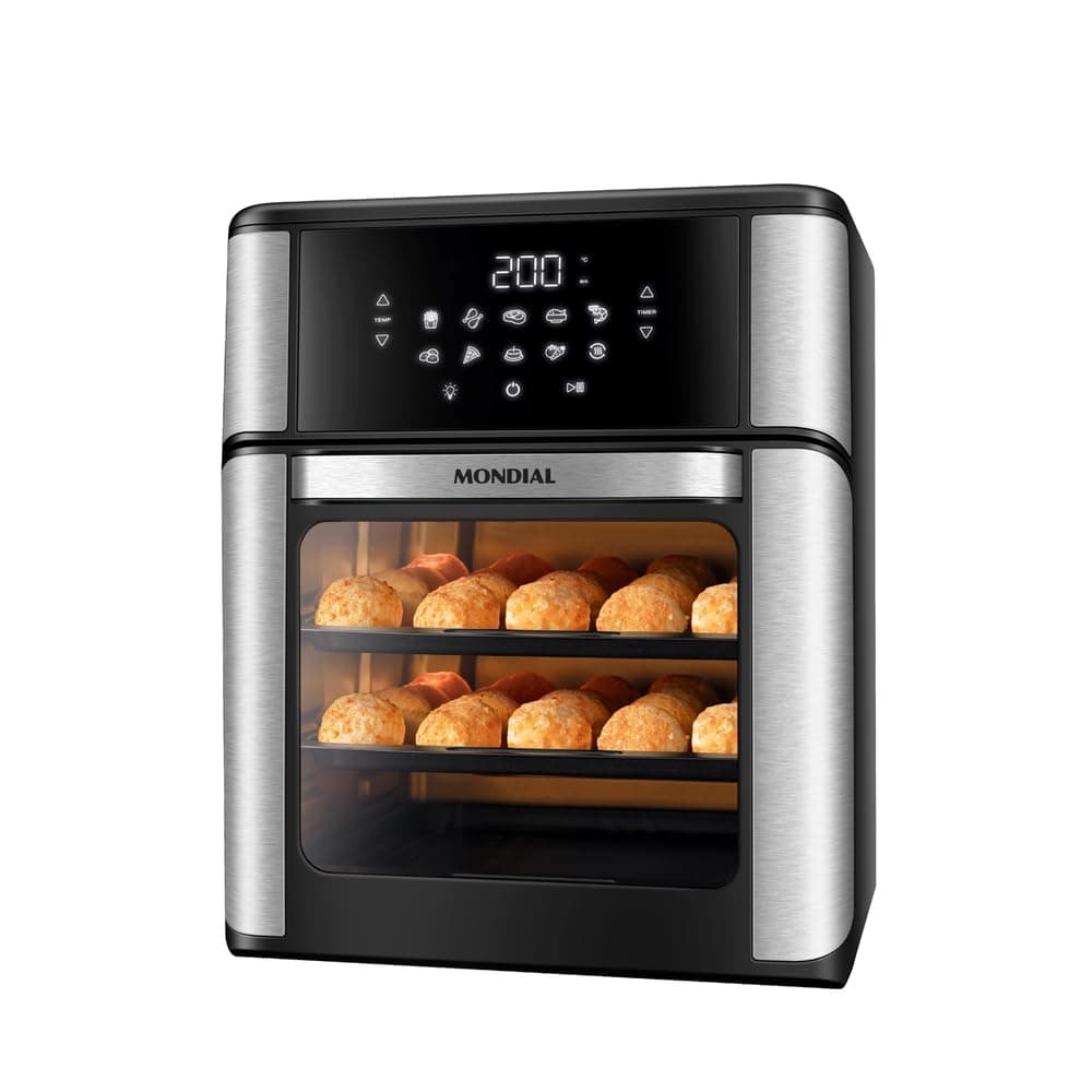 Air Fryer Oven 1800W, 12.7QT Capacity, Touchscreen Panel, Automatic Shut-Off – Black & Stainless Steel – Mondial 12,7 QT