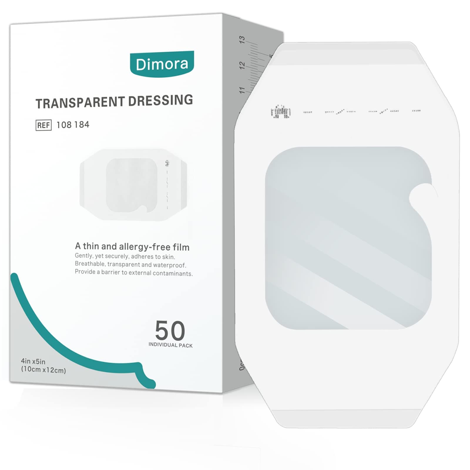 Dimora Transparent Film Dressing 50 Packs, Waterproof Adhesive Clear Bandages 4 in x 5 in, Wound Cover for IV Shield, Tattoo Aftercare Bandage,Clear Bandage Tape for Wound Care 4" x 5"