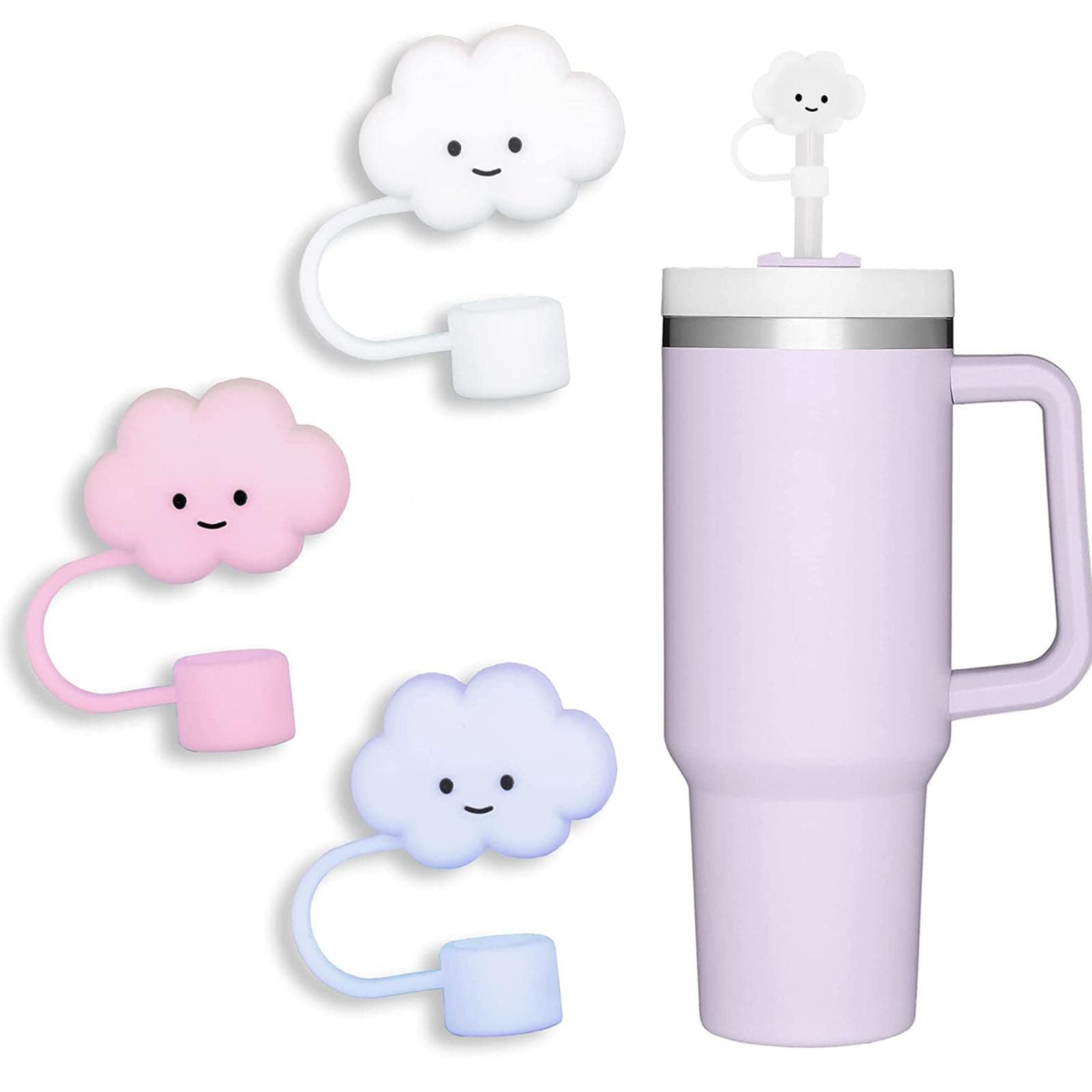10mm 3pcs Straw Cover Cap for Stanley Cup 40 oz 30 oz Food Grade Silicone Cute Large Cloud Straw Topper Straw Tips Cover Protector Plugs for Stanley Cup Tumblers Accessories 10mm 3pcs Mix Cloud