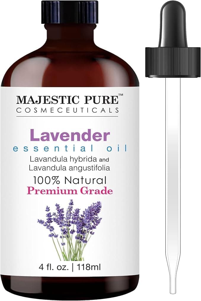 Majestic Pure Lavender Essential Oil with Glass Dropper - Huge 4 Fl Oz - 100% Pure and Natural Lavender Oil - Premium Grade Essential Oils for Diffuser, Aromatherapy, Soap and Candle Making Lavender 4 Fl Oz (Pack of 1)