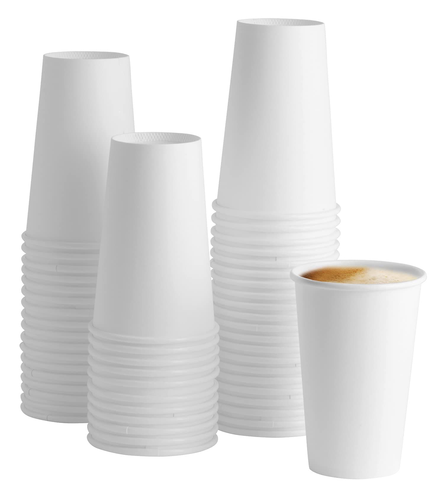 GUSTO Comfy Package [16 oz. - 100 Count Disposable White Paper Cups, Hot Coffee Cups - Eco-Friendly Hot Cups 16 oz. - White
