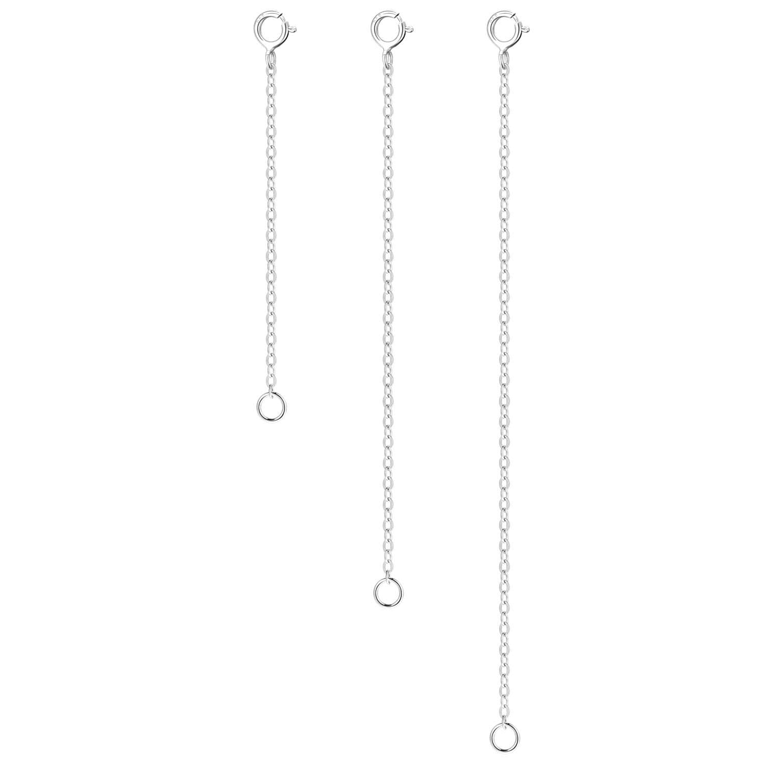 3 Pcs 925 Sterling Silver Necklace Extenders for Women Durable Strong Removable Necklace Bracelet Anklet Extension Jewelry Making Chains 2 3 4 Inch, Silver