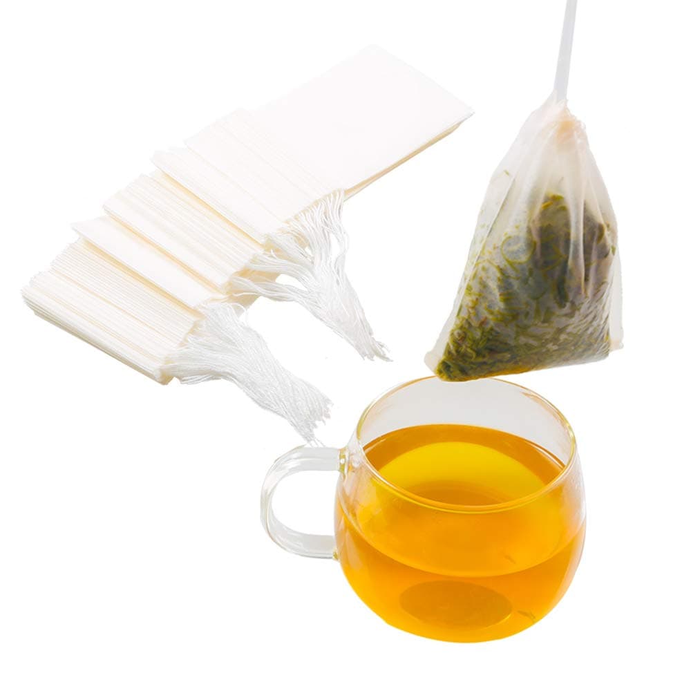Tea Filter bags, safe and natural material, disposable tea infuser, empty tea bag with drawstring for loose leaf tea, set of 100(3.15 x 3.94 inch ) (White)