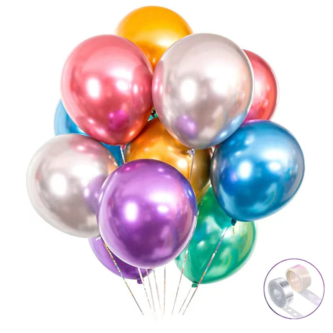 Colorful Party Balloons 100pcs 12inch Chrome Metallic Helium Balloons for Birthday Party Decoration and Arch Decoration Wedding Birthday Baby Shower Christmas Party Mixed
