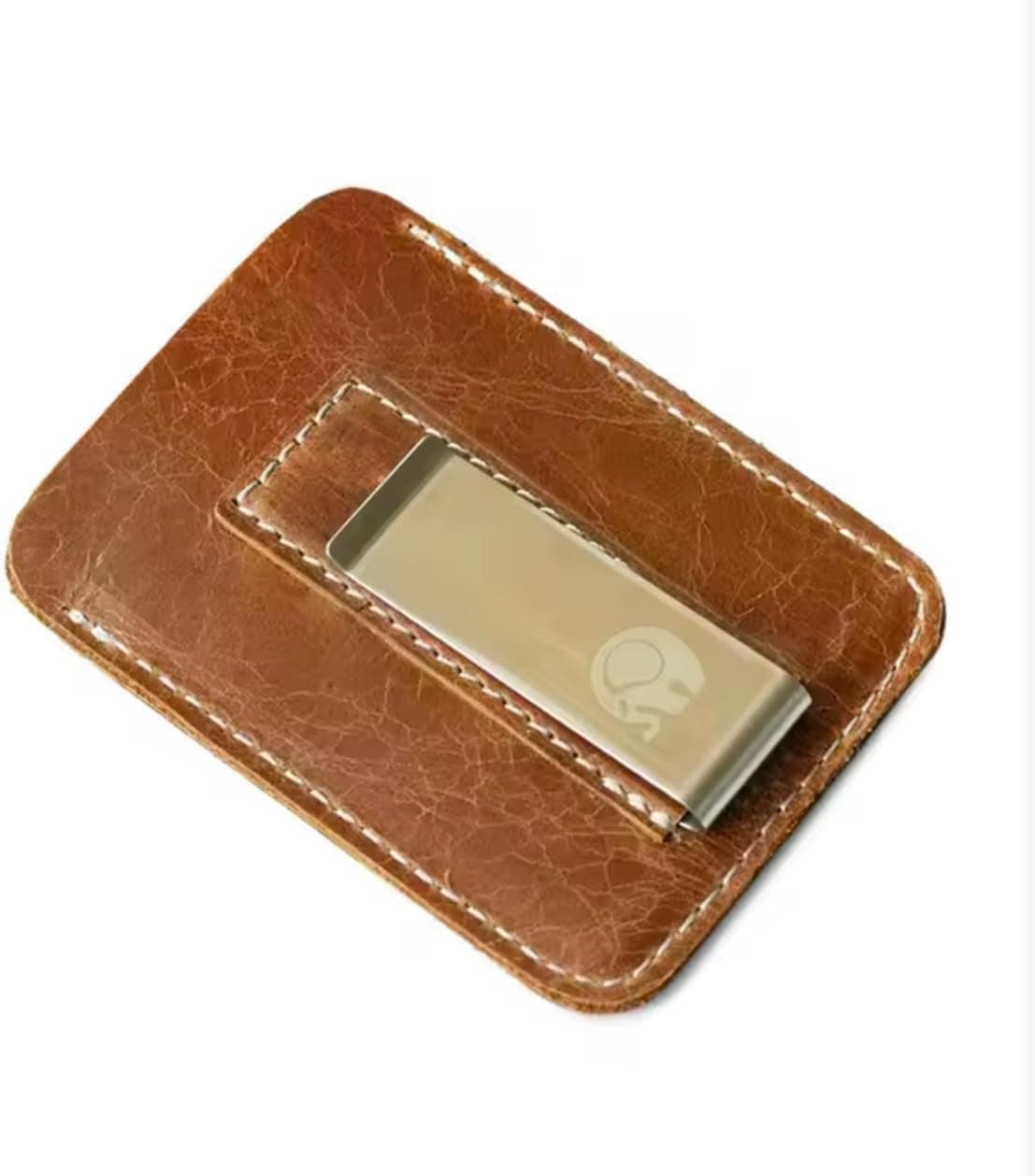 Leather Money Clip Thin Wallet with Metal Clip for Cash and Credit Cards Brown