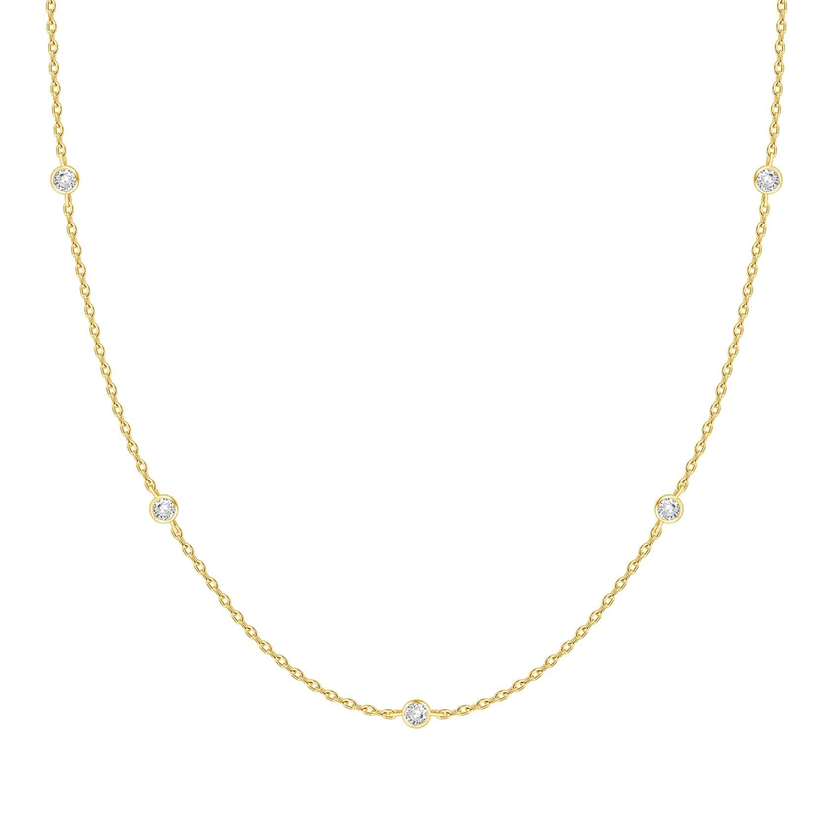 PAVOI 14K Gold Plated Station Necklace - Simulated Diamond Layering Necklaces - Womens CZ Chain Yellow Gold Station