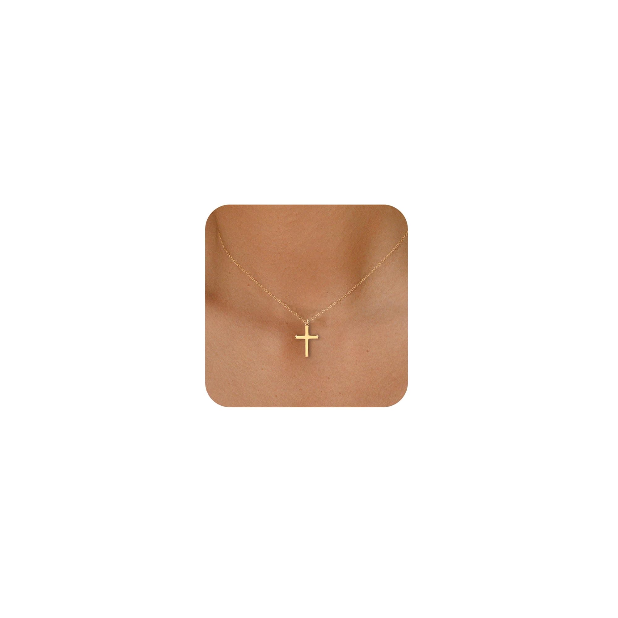 Moodear Cross Necklace for Women - Dainty 14K Gold Plated/Sterling Silver/Rose Gold Layered Cross Pendant Simple Cute Necklaces for Women Trendy Jewelry Gifts Simple cross gold