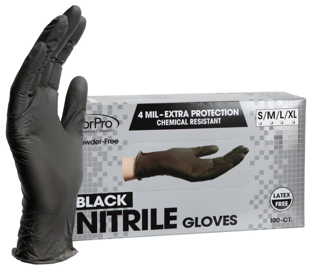 ForPro Professional Collection Disposable Nitrile Gloves, Chemical Resistant, Powder-Free, Latex-Free, Non-Sterile, Food Safe, 4 Mil, Black, Large, 100-Count Large (Pack of 100) Black